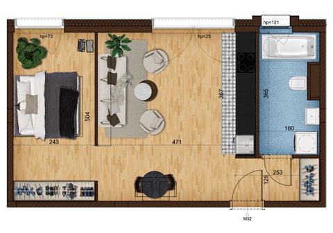 Plan 1 pok. 45m²