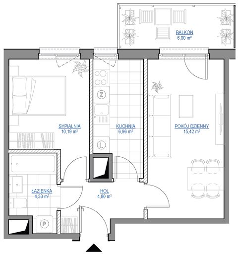 Plan 2 pok. 42m²