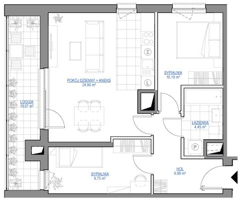 Plan 3 pok. 56m²