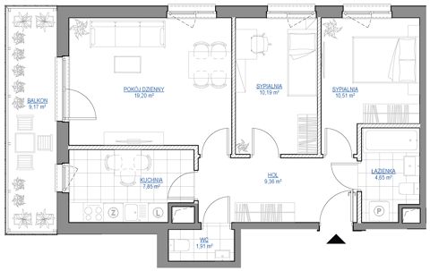 Plan 3 pok. 64m²