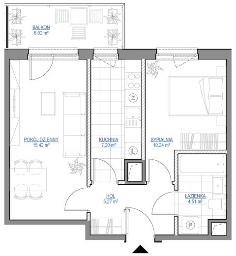 Plan 2 pok. 43m²