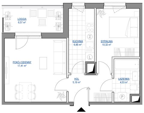 Plan 2 pok. 44m²