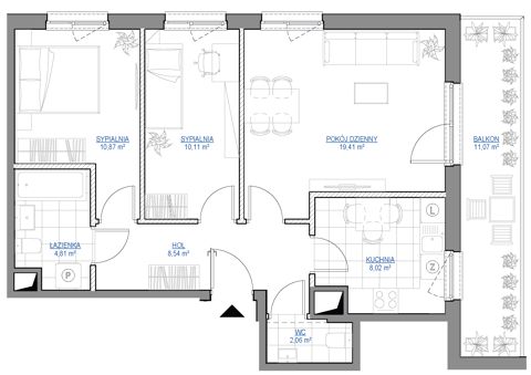 Plan 3 pok. 64m²