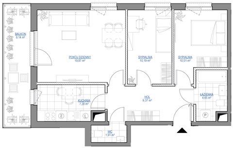 Plan 3 pok. 64m²