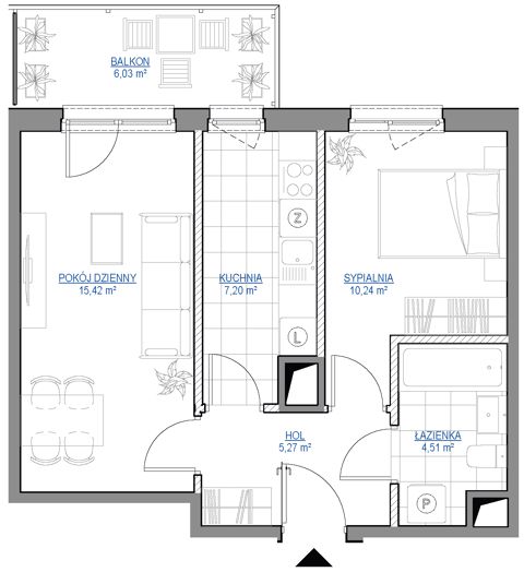 Plan 2 pok. 43m²