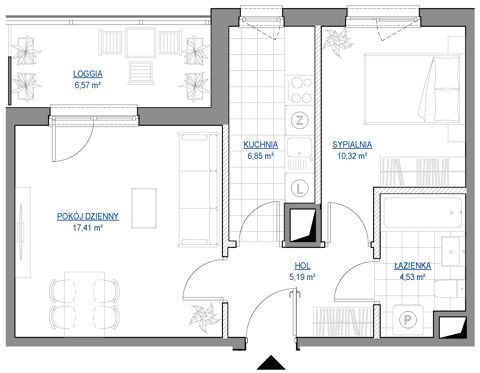 Plan 2 pok. 44m²