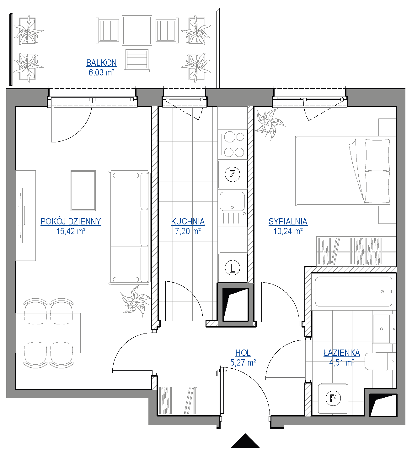 Plan 2 pok. 43m²