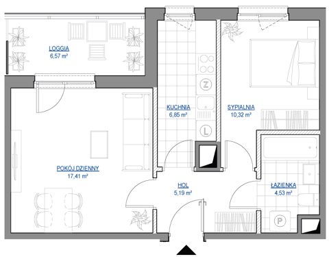 Plan 2 pok. 44m²