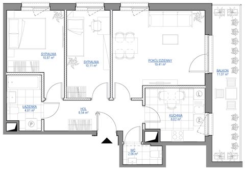 Plan 3 pok. 64m²