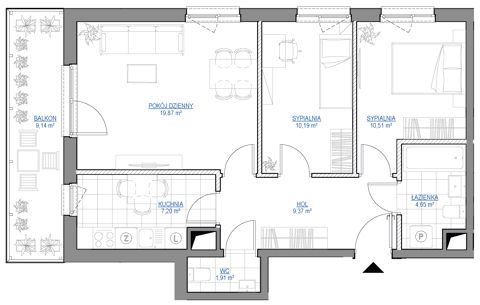 Plan 3 pok. 64m²