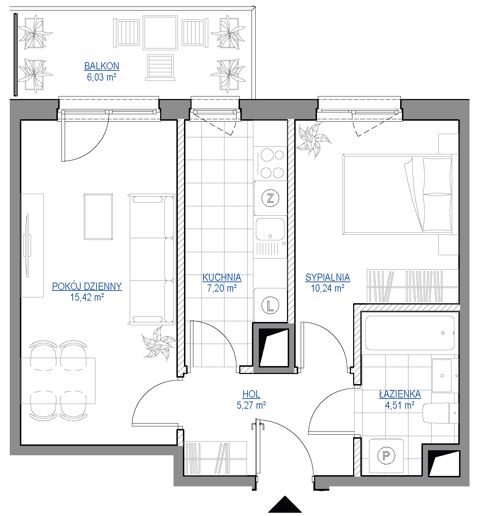 Plan 2 pok. 43m²