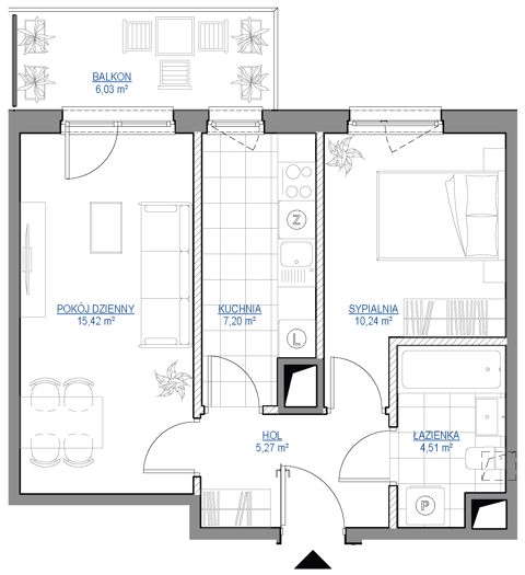 Plan 2 pok. 43m²