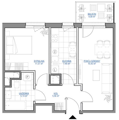 Plan 2 pok. 45m²