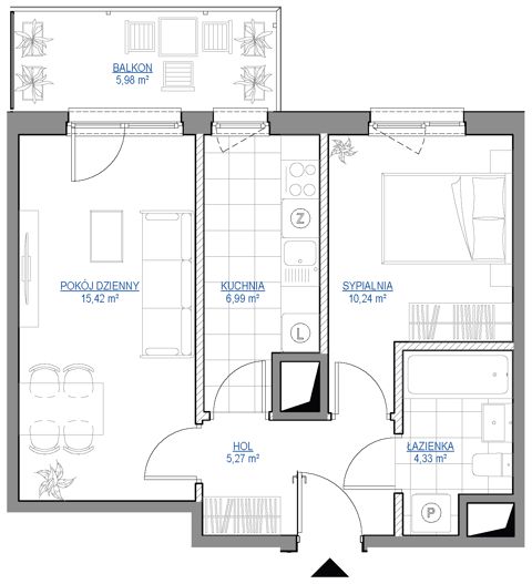 Plan 2 pok. 42m²