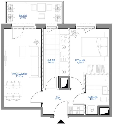 Plan 2 pok. 42m²