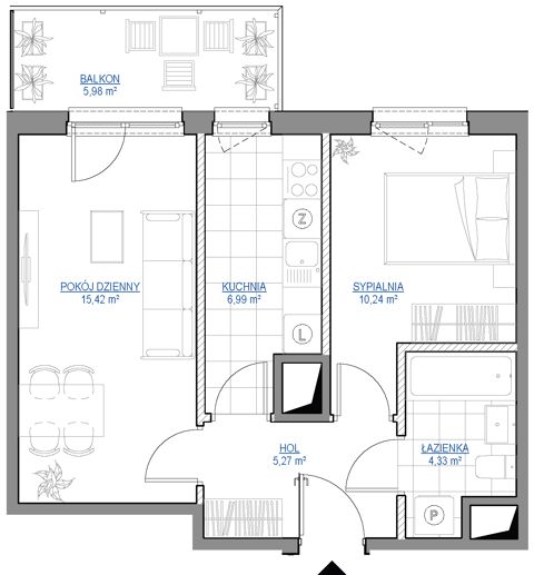 Plan 2 pok. 42m²