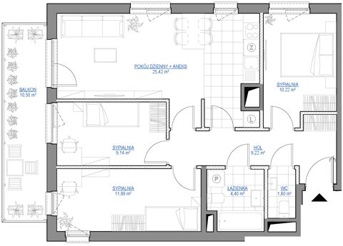 Plan 4 pok. 72m²