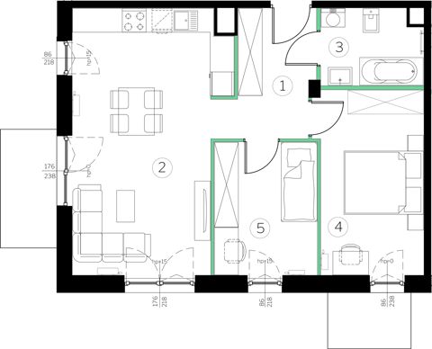 Plan 3 pok. 57m²