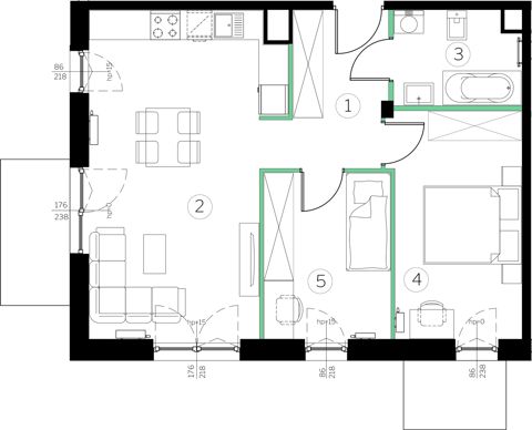Plan 3 pok. 57m²