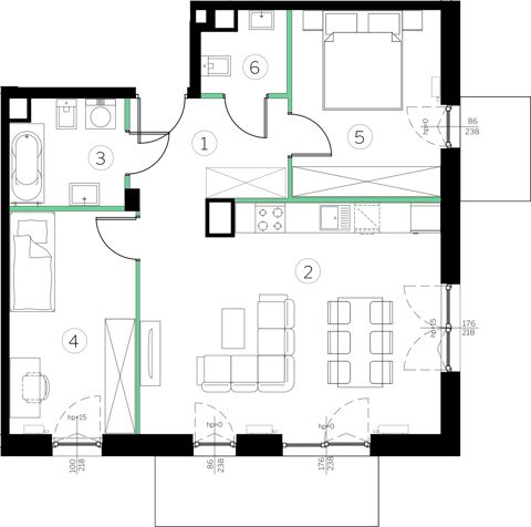 Plan 3 pok. 64m²