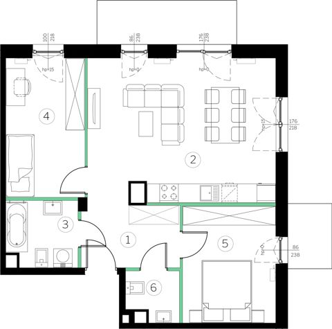 Plan 3 pok. 64m²