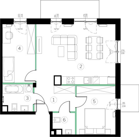 Plan 3 pok. 64m²