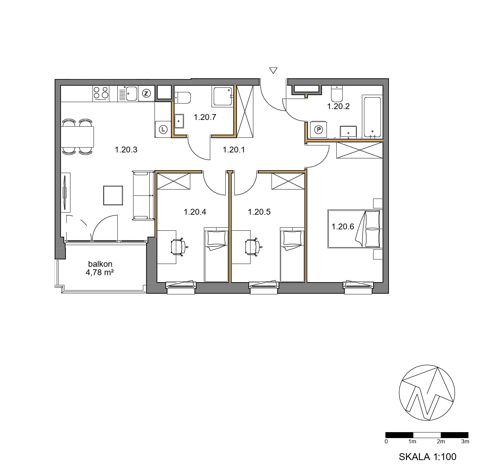 Plan 4 pok. 75m²
