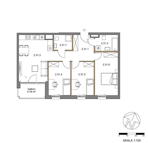 Plan 4 pok. 75m²