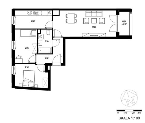Plan 3 pok. 65m²