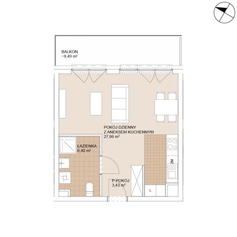 Plan 1 pok. 38m²
