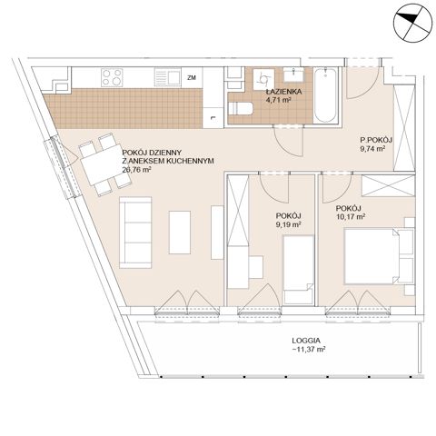 Plan 3 pok. 61m²