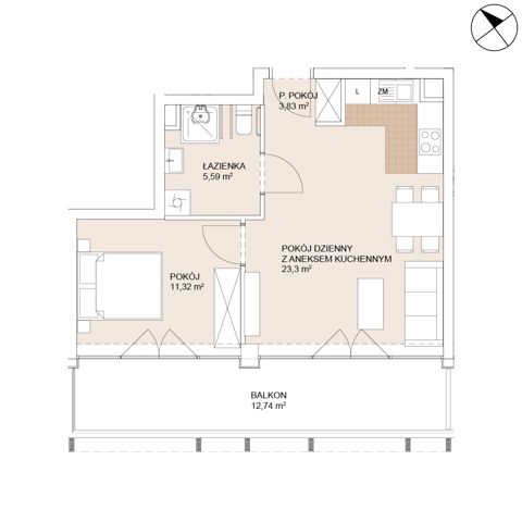 Plan 2 pok. 44m²