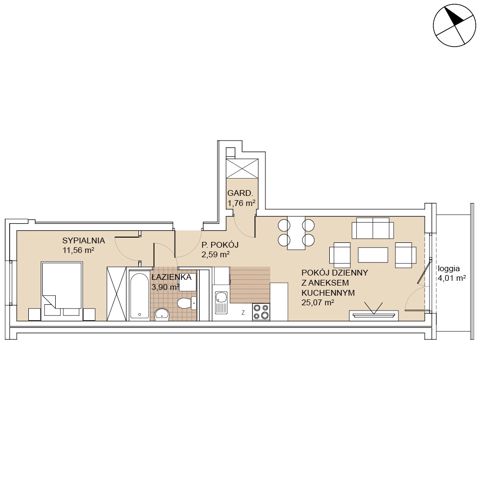Plan 2 pok. 45m²