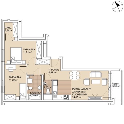 Plan 3 pok. 64m²