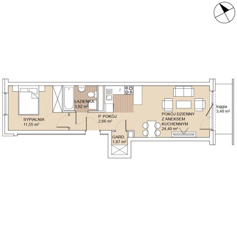 Plan 2 pok. 44m²
