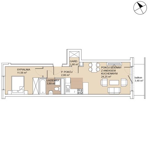 Plan 2 pok. 44m²