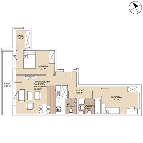 Plan 3 pok. 64m²