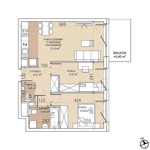 Plan 3 pok. 54m²