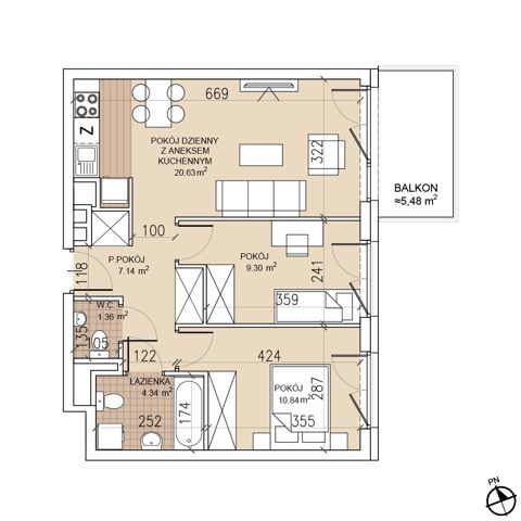 Plan 3 pok. 54m²