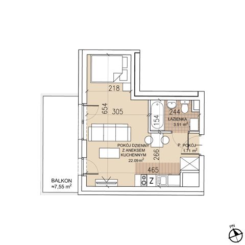 Plan 1 pok. 27m²