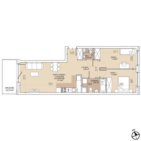 Plan 3 pok. 65m²
