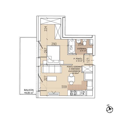 Plan 1 pok. 36m²