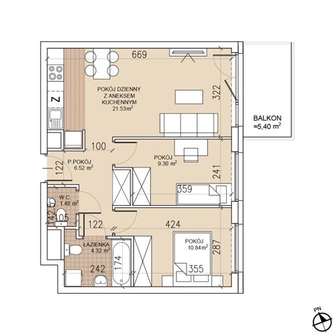 Plan 3 pok. 54m²