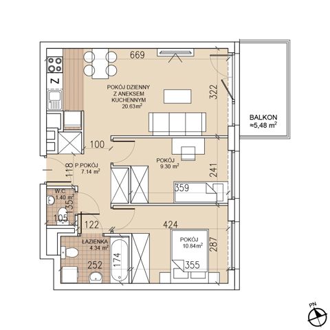 Plan 3 pok. 54m²