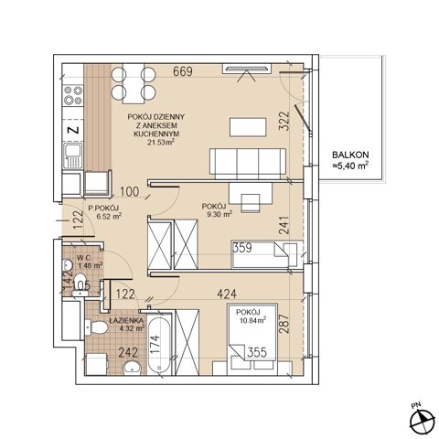 Plan 3 pok. 54m²