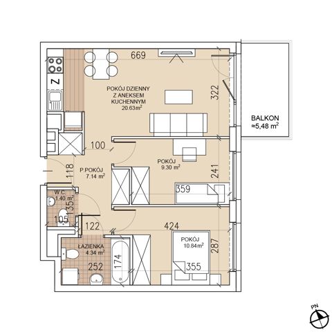 Plan 3 pok. 54m²