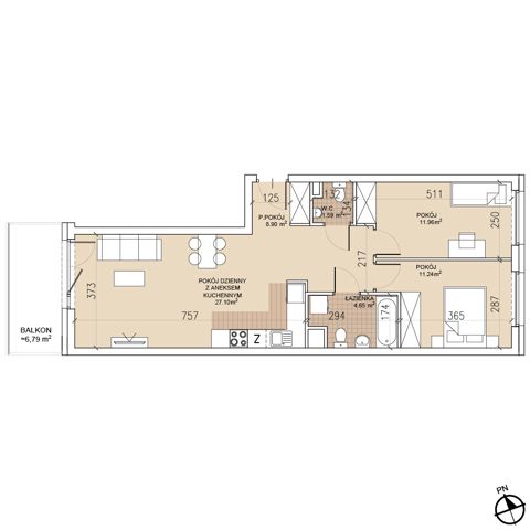 Plan 3 pok. 65m²