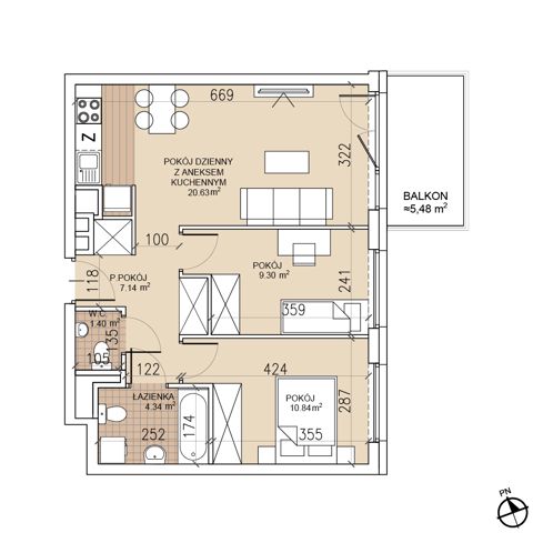 Plan 3 pok. 54m²