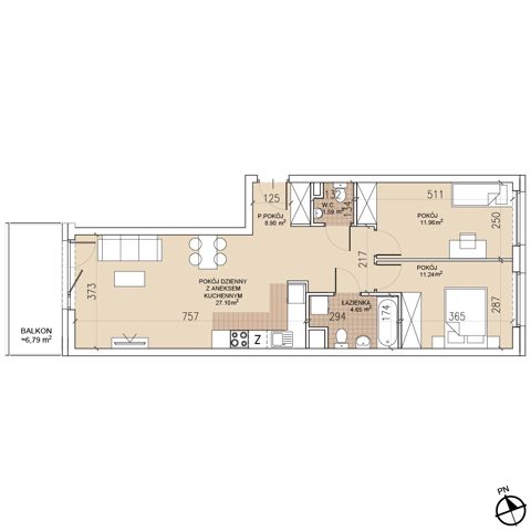 Plan 3 pok. 65m²