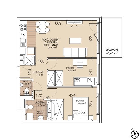 Plan 3 pok. 54m²